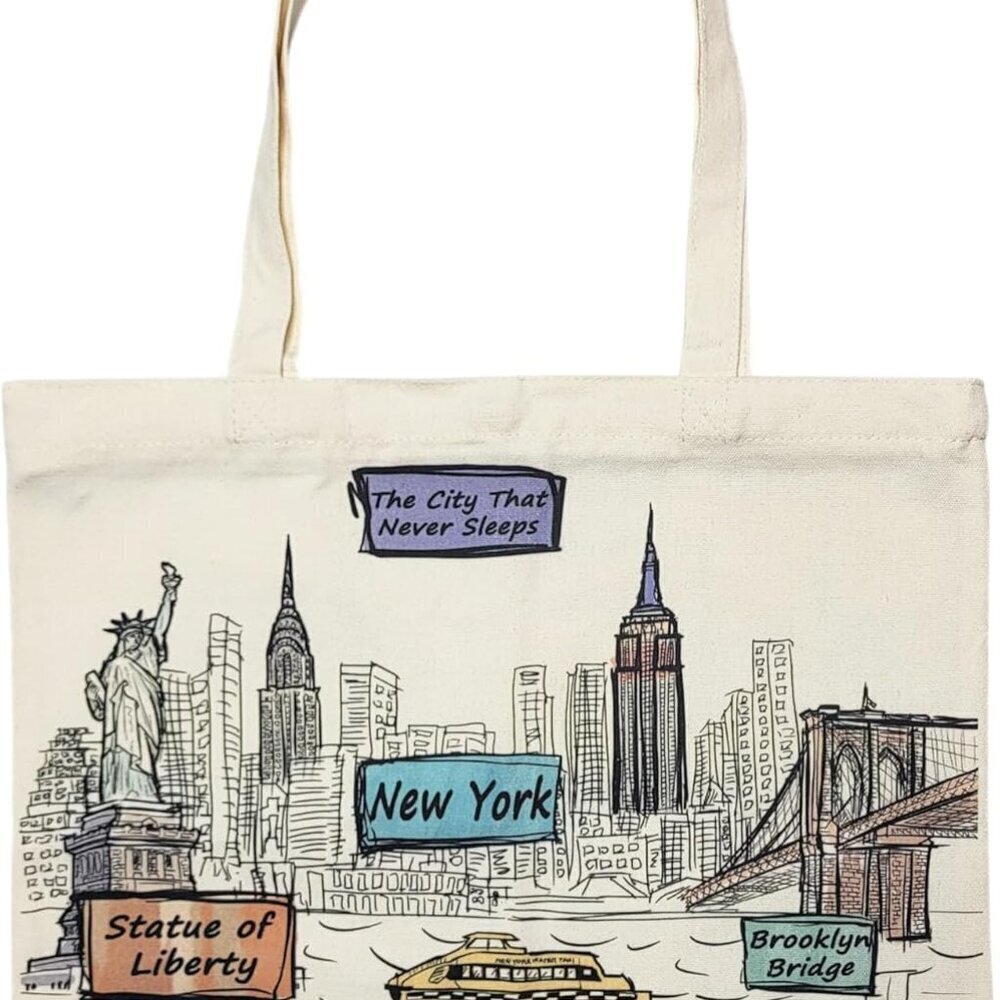 Cities Around the World Artwork Tote Bag Cotton Reusable Gift for Travel